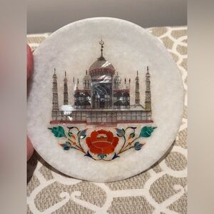 WHITE MARBLE PLATE TAJ MAHAL PALACE Preciousness Stones Inlay decorative